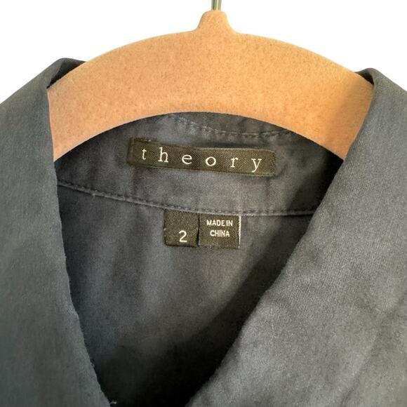 Theory Soreda Navy Sleeveless Button Down Pleated Shirt Dress - Picture 2 of 10